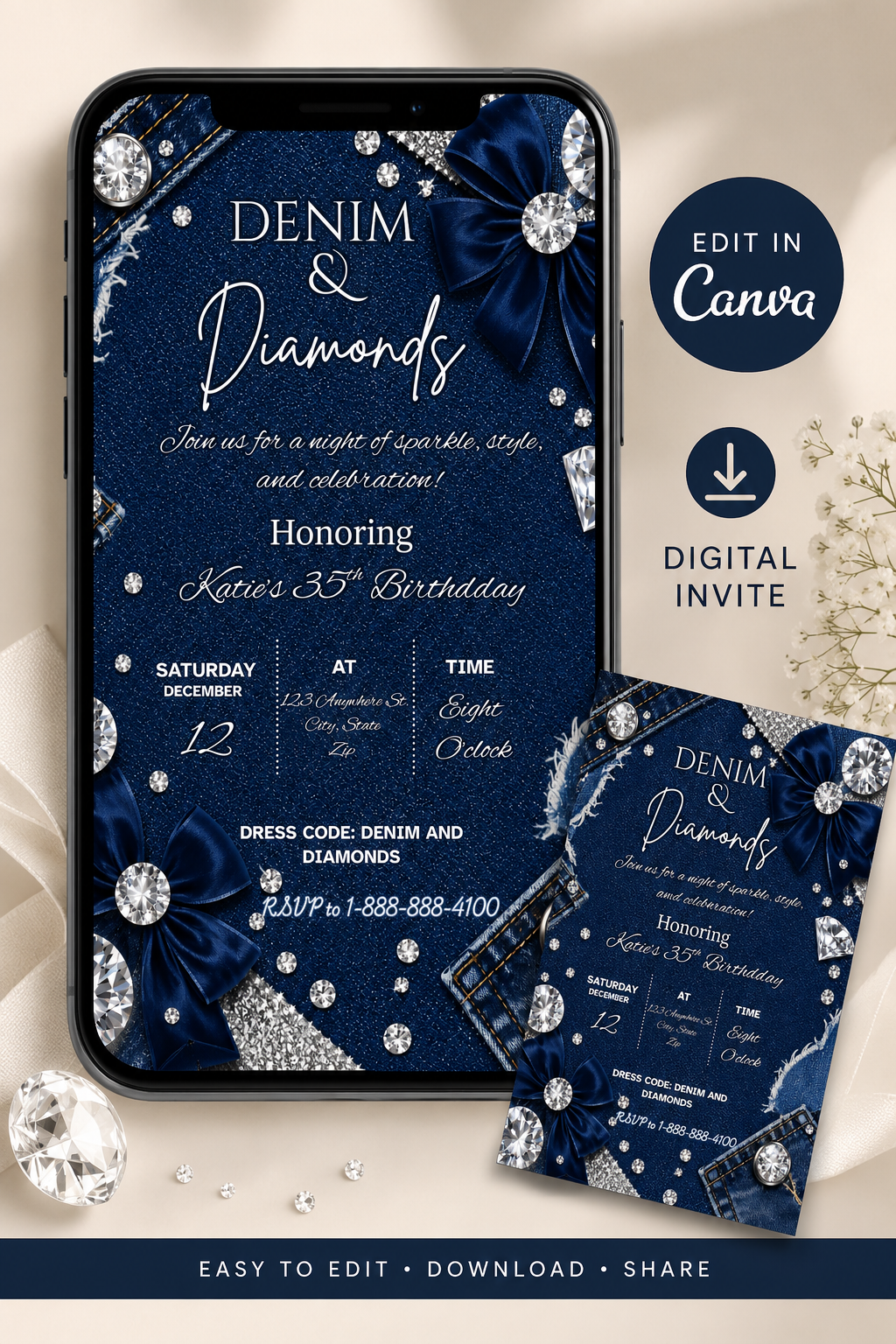 Denim and Diamonds Invitation - 2
