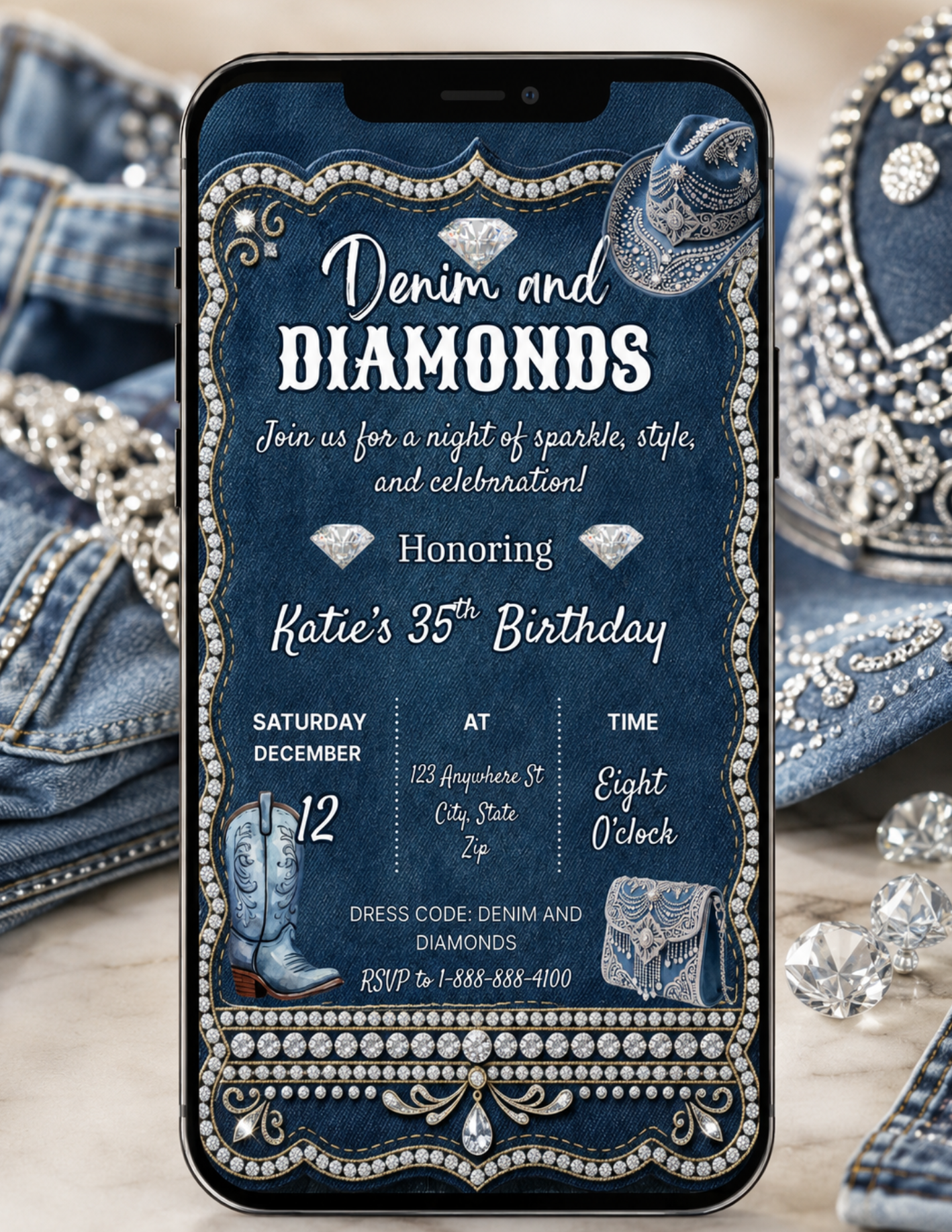 Denim and Diamonds Invitation