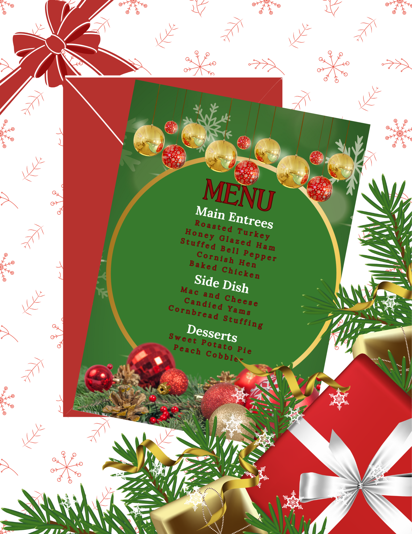 JINGLE BELL CHRISTMAS INVITE & MENU TEMPLATE *Instant Download* Editable In Canva