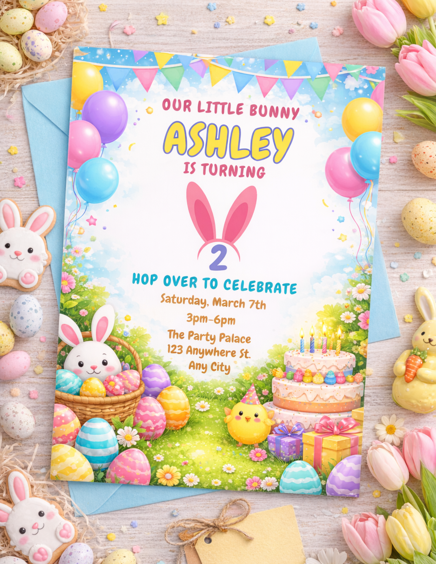 LITTLE BUNNY BIRTHDAY INVITE TEMPLATE *Instant Download* Editable In Canva