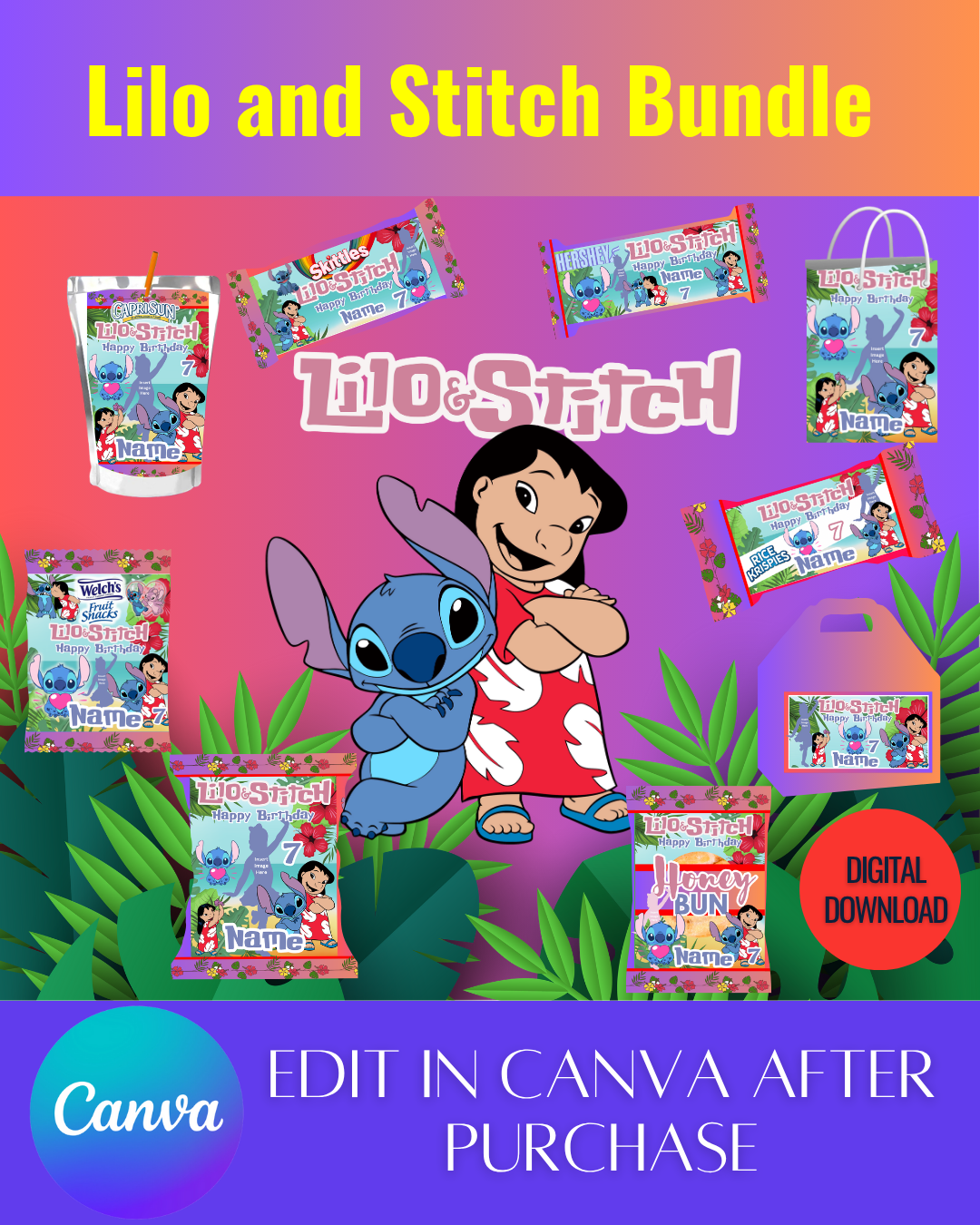 Editable Lilo and Stitch Templates *Instant Download* Editable In Canva