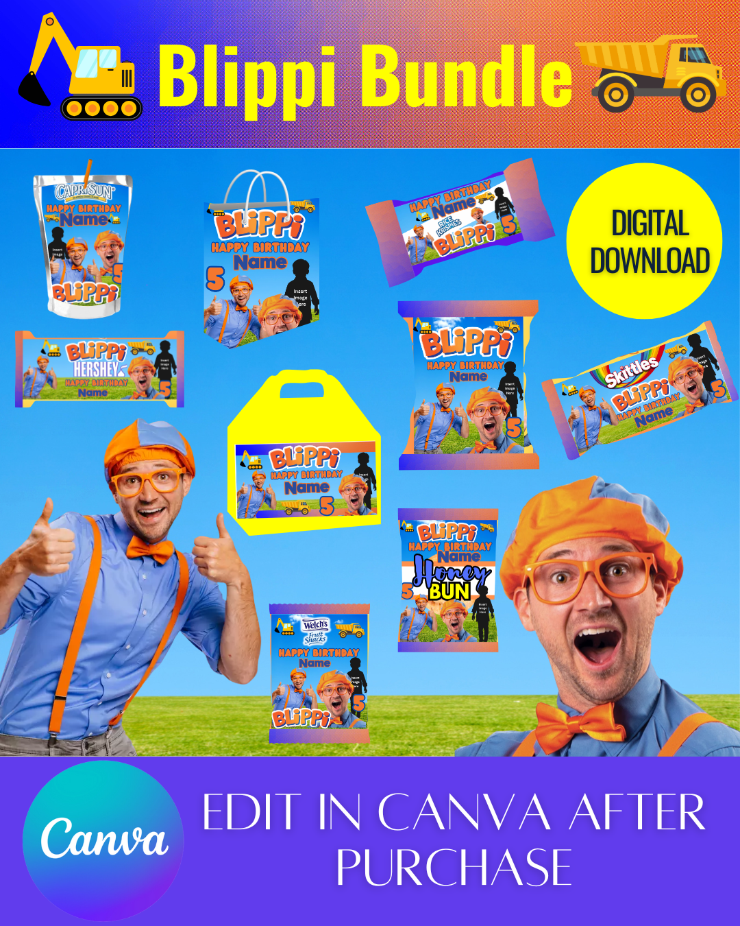 Editable Blippi Bundle Templates *Instant Download* Editable In Canva