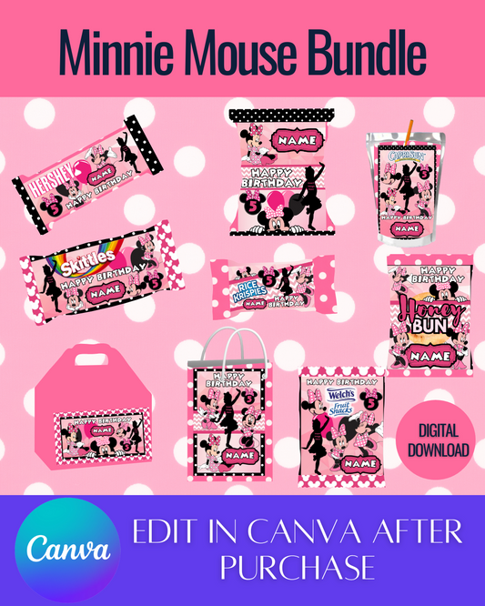 Editable Minnie Mouse Bundle Templates *Instant Download* Editable In Canva