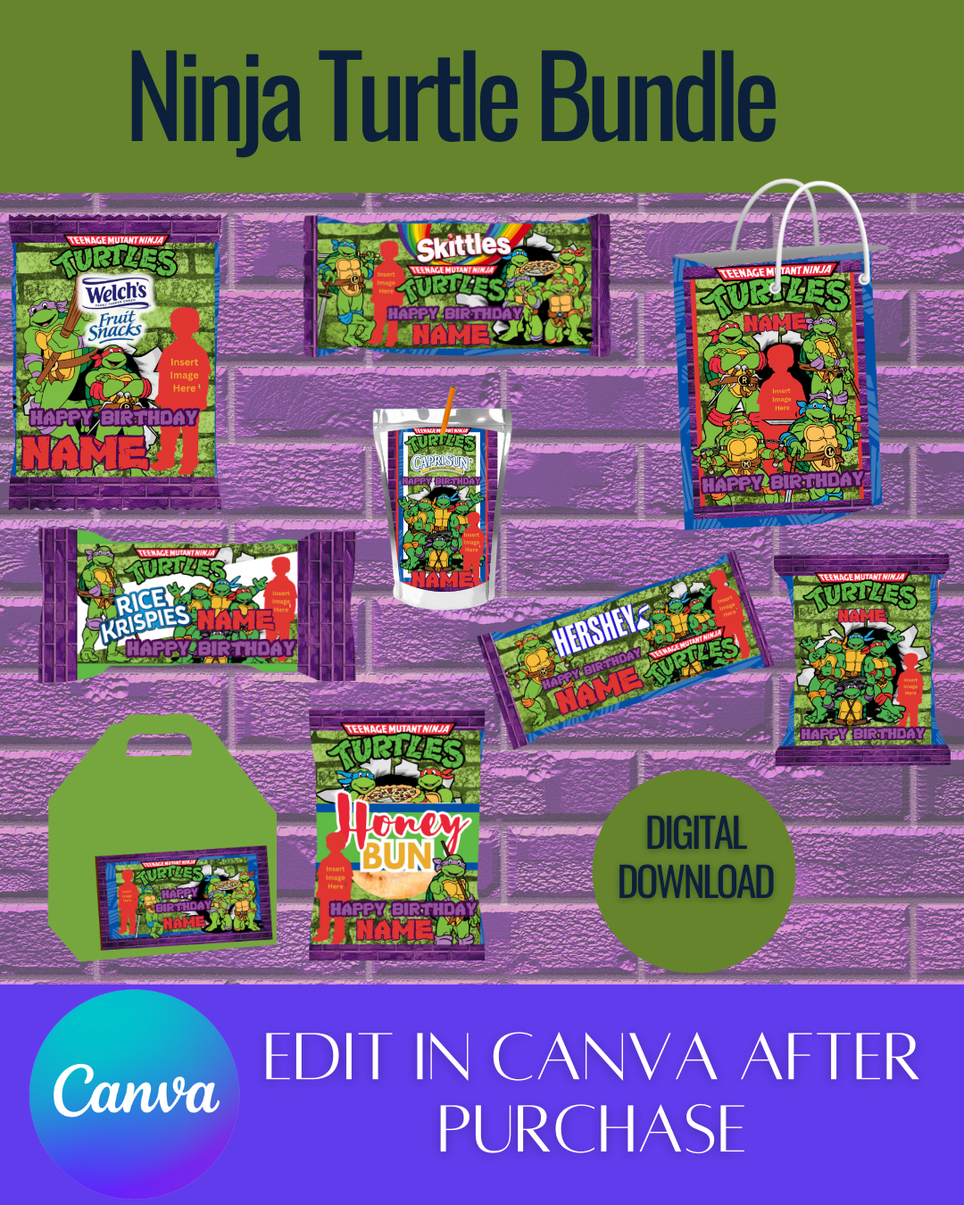 Editable Ninja Turtle Bundle Templates *Instant Download* Editable In Canva