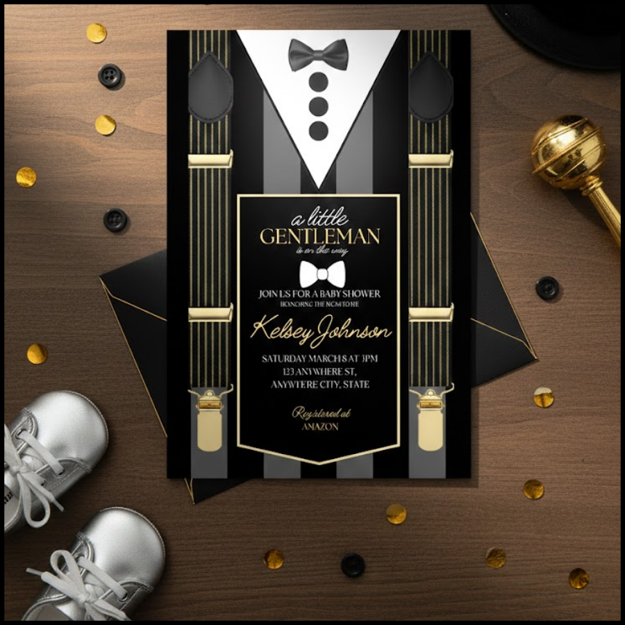 Little Gentleman Baby Shower Bundle *Instant Download* Editable In Canva