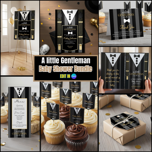 Little Gentleman Baby Shower Bundle *Instant Download* Editable In Canva