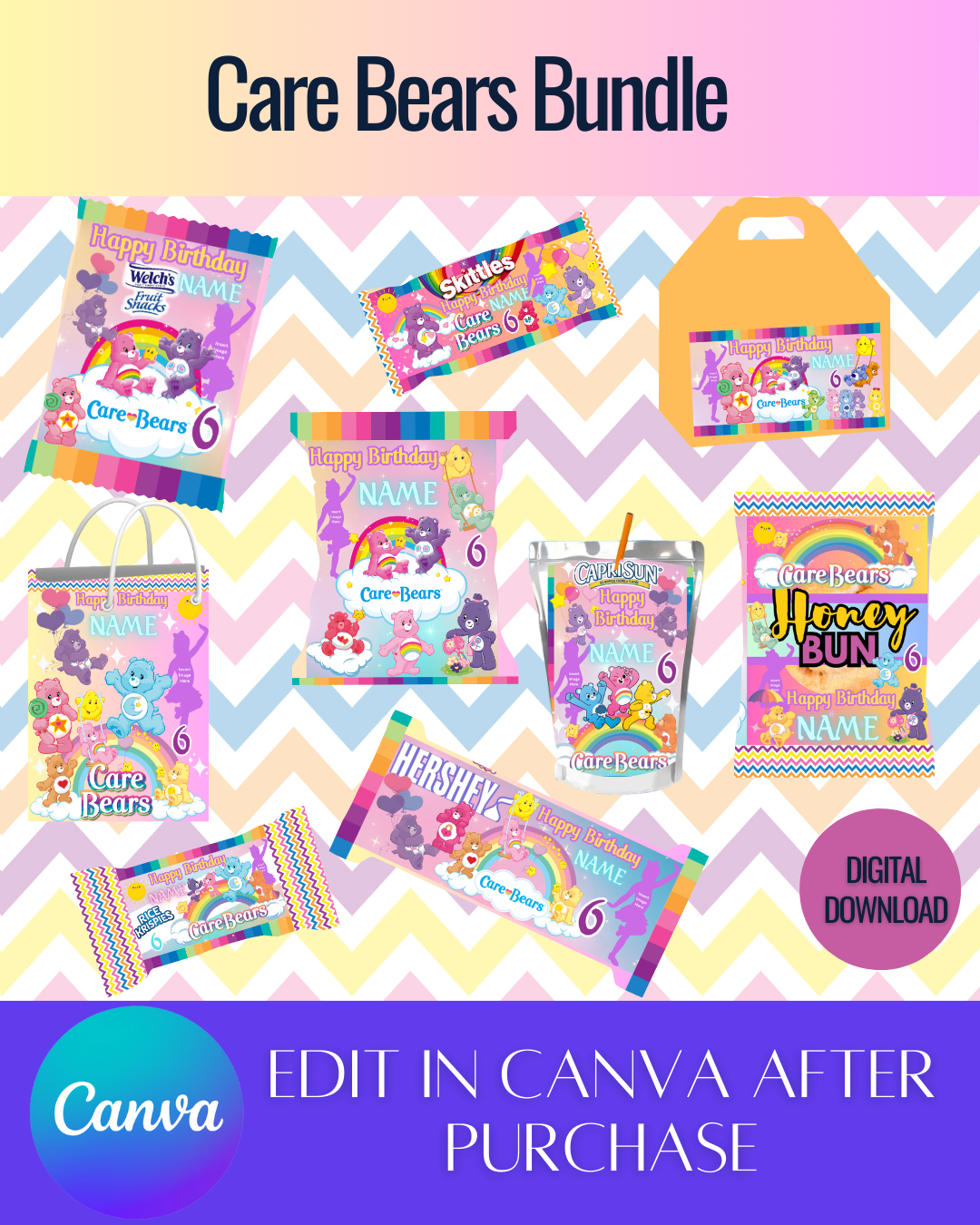 Editable Care Bears Bundle Templates *Instant Download* Editable In Canva