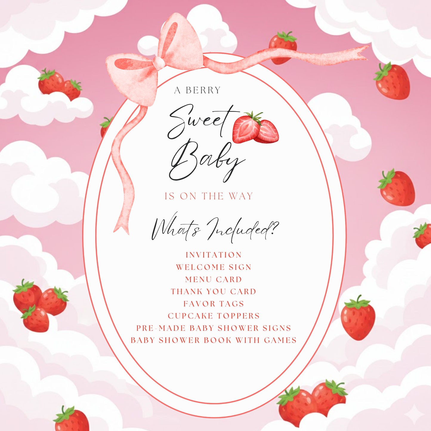 A Berry Sweet Baby Baby Shower Bundle *Instant Download* Editable In Canva