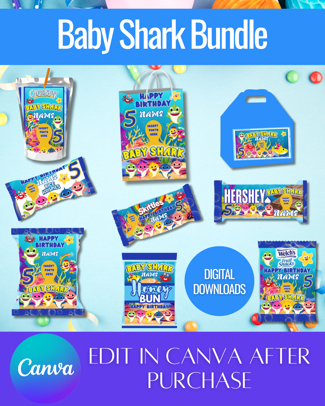 Editable Baby Shark Bundle Templates *Instant Download* Editable In Canva