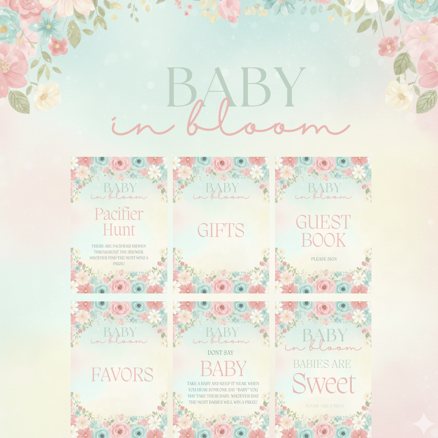 Baby in Bloom Baby Shower Bundle *Instant Download* Editable In Canva