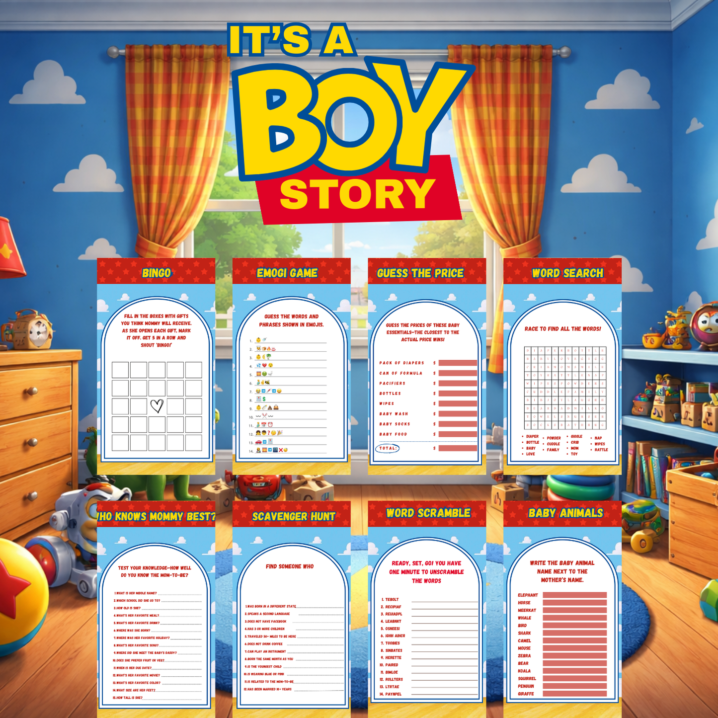 It's a Boy Story Baby Shower Bundle *Instant Download* Editable In Canva