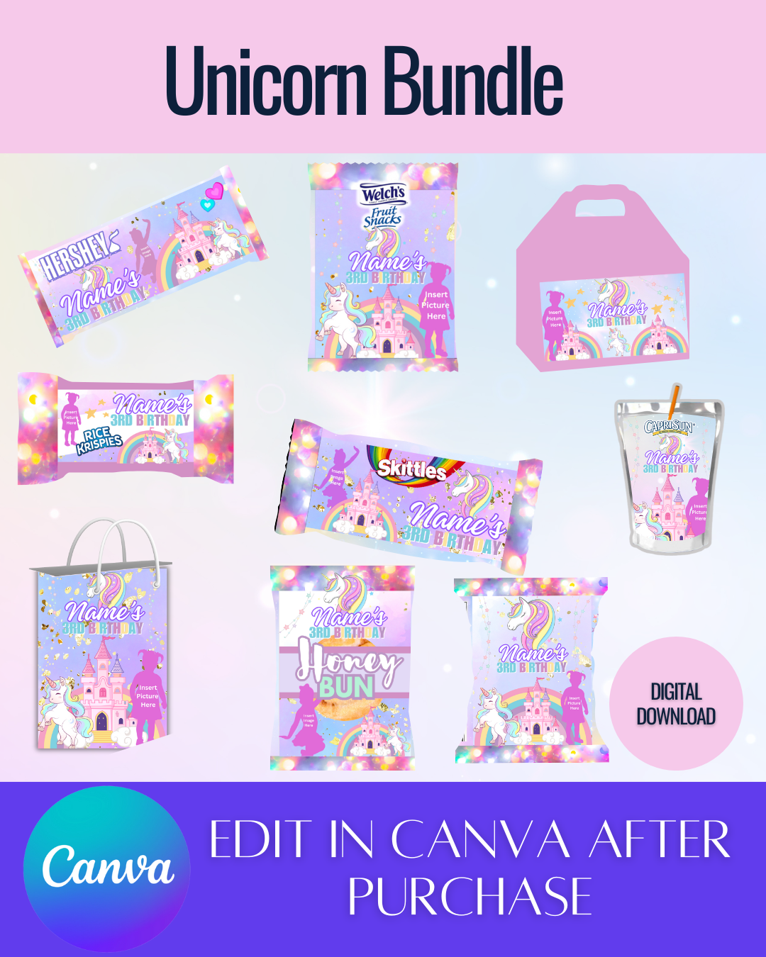 Editable Unicorn Bundle Templates *Instant Download* Editable In Canva