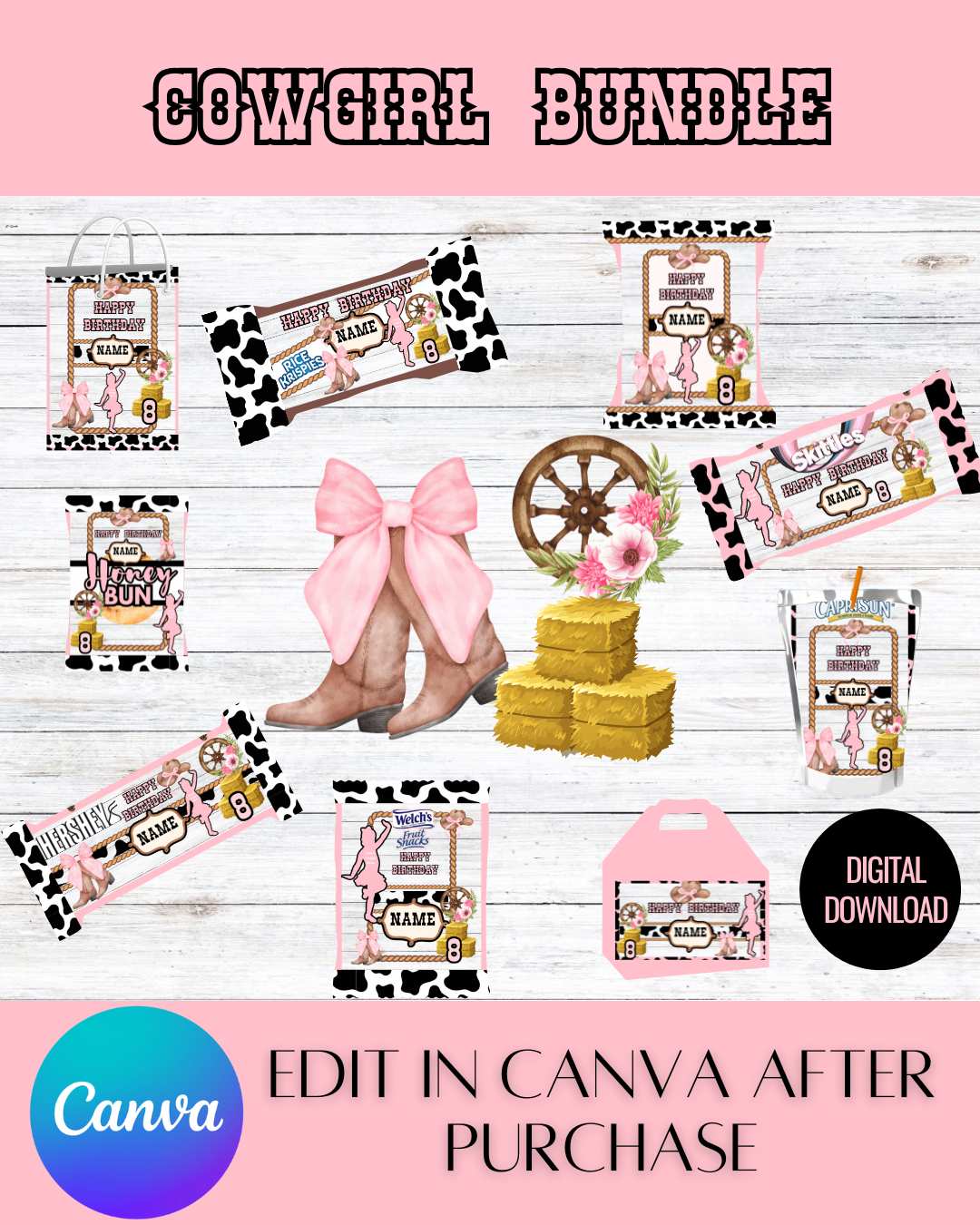Editable Cowgirl Bundle Templates *Instant Download* Editable In Canva (Copy)