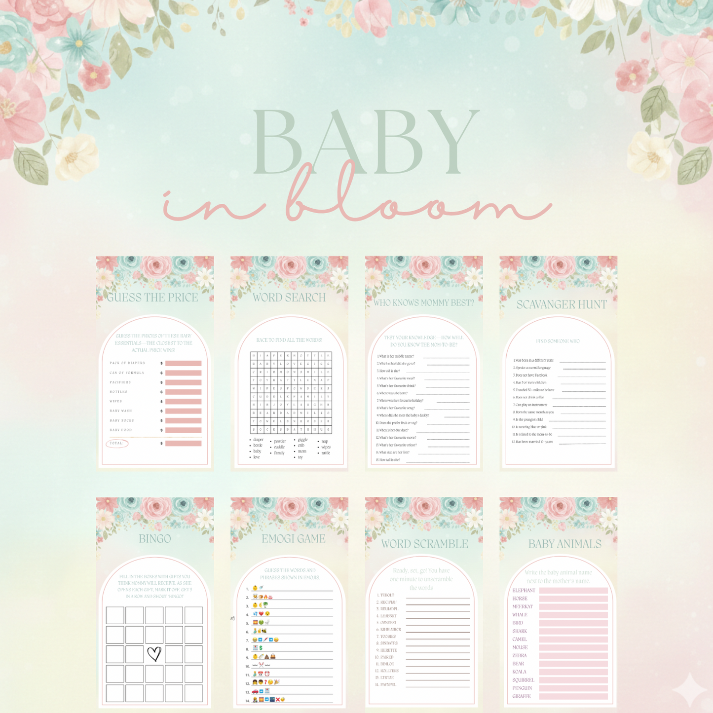 Baby in Bloom Baby Shower Bundle *Instant Download* Editable In Canva