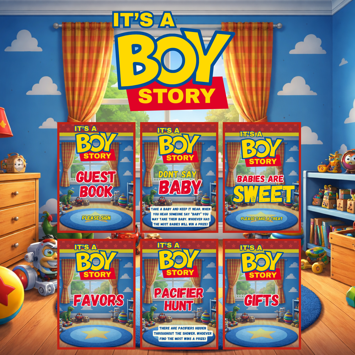 It's a Boy Story Baby Shower Bundle *Instant Download* Editable In Canva