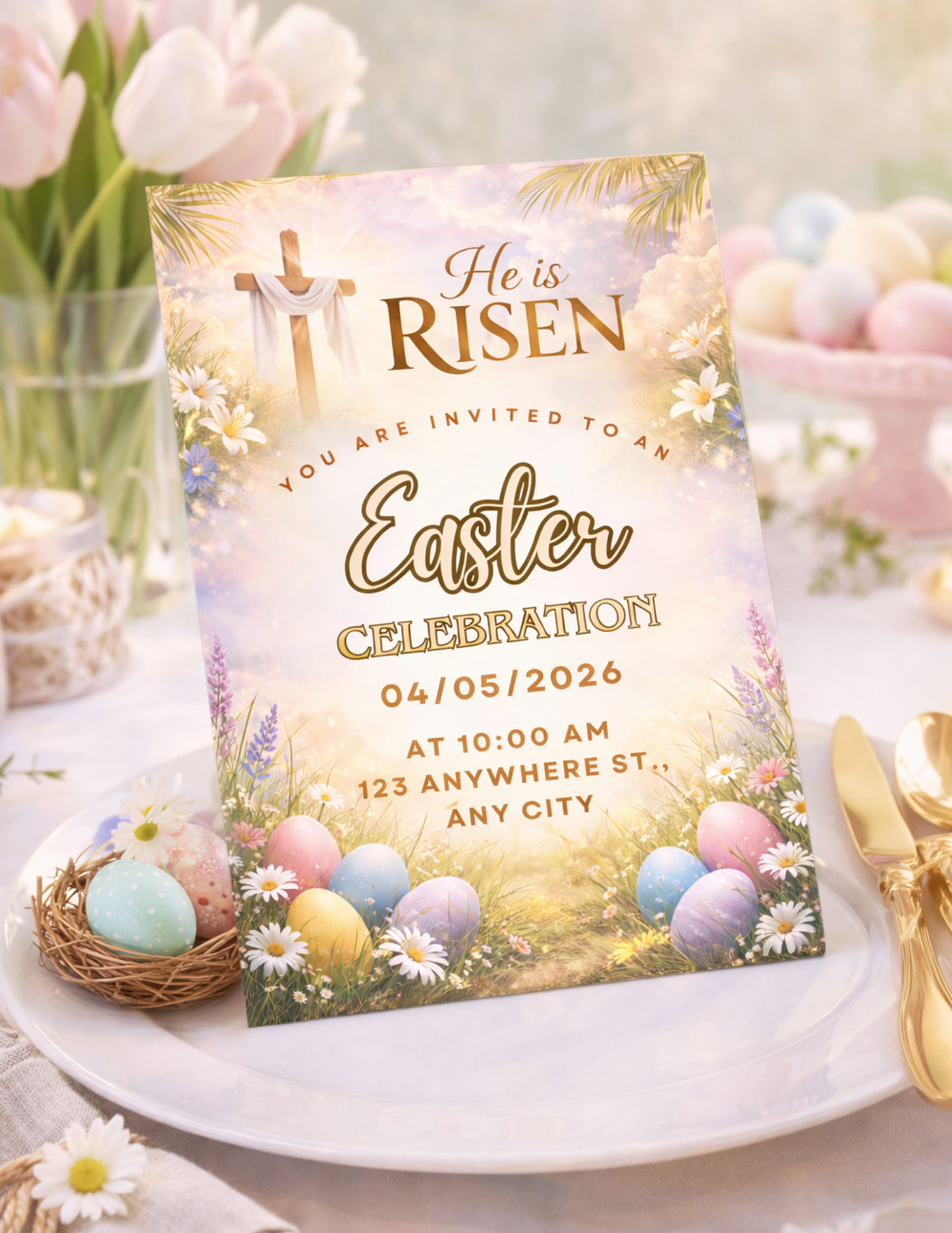 HE IS RISEN INVITE TEMPLATE *Instant Download* Editable In Canva