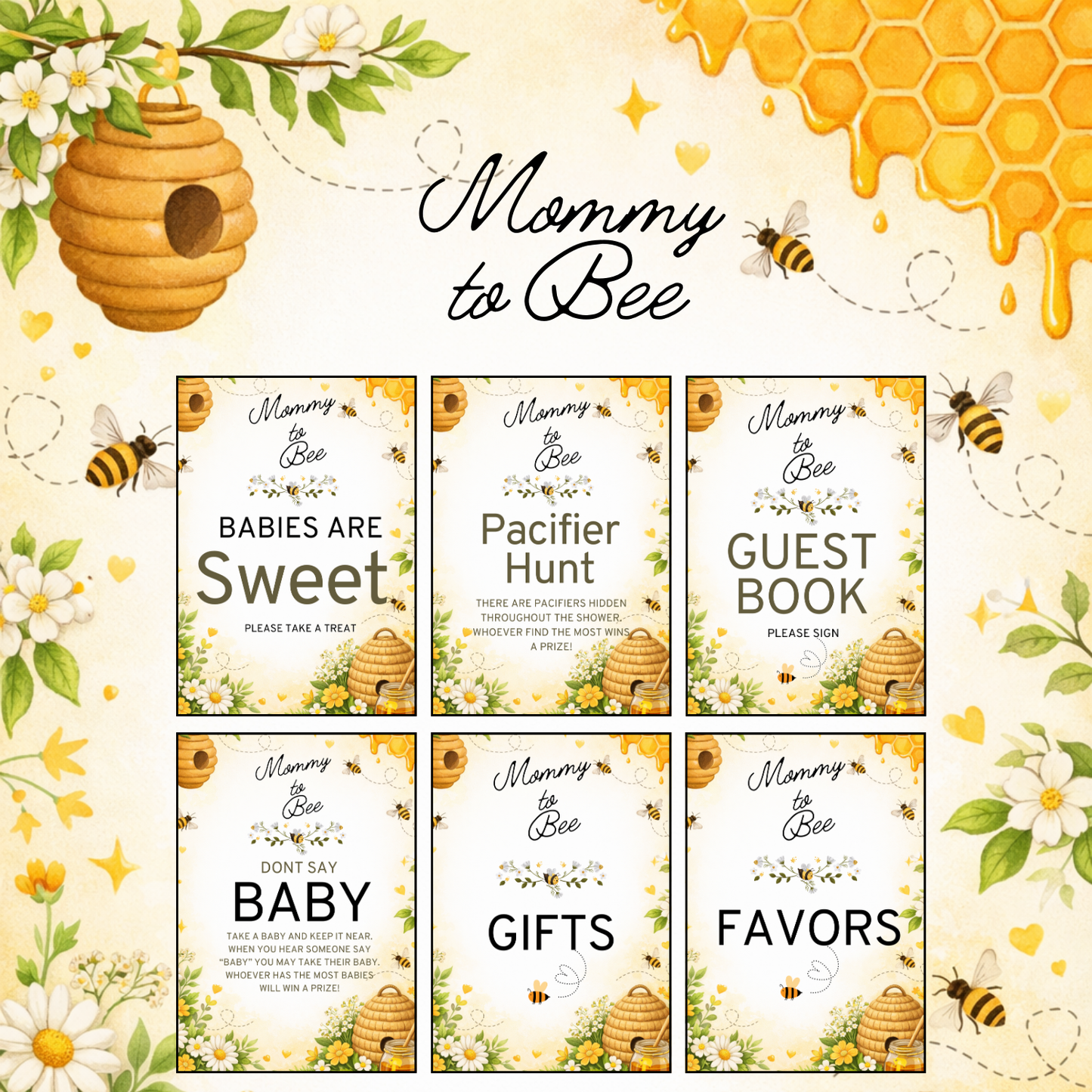 Mommy to Bee Baby Shower Bundle *Instant Download* Editable In Canva