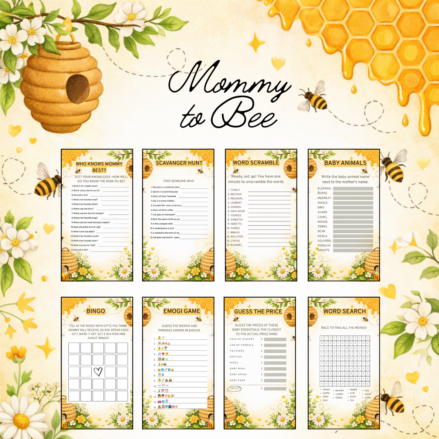 Mommy to Bee Baby Shower Bundle *Instant Download* Editable In Canva