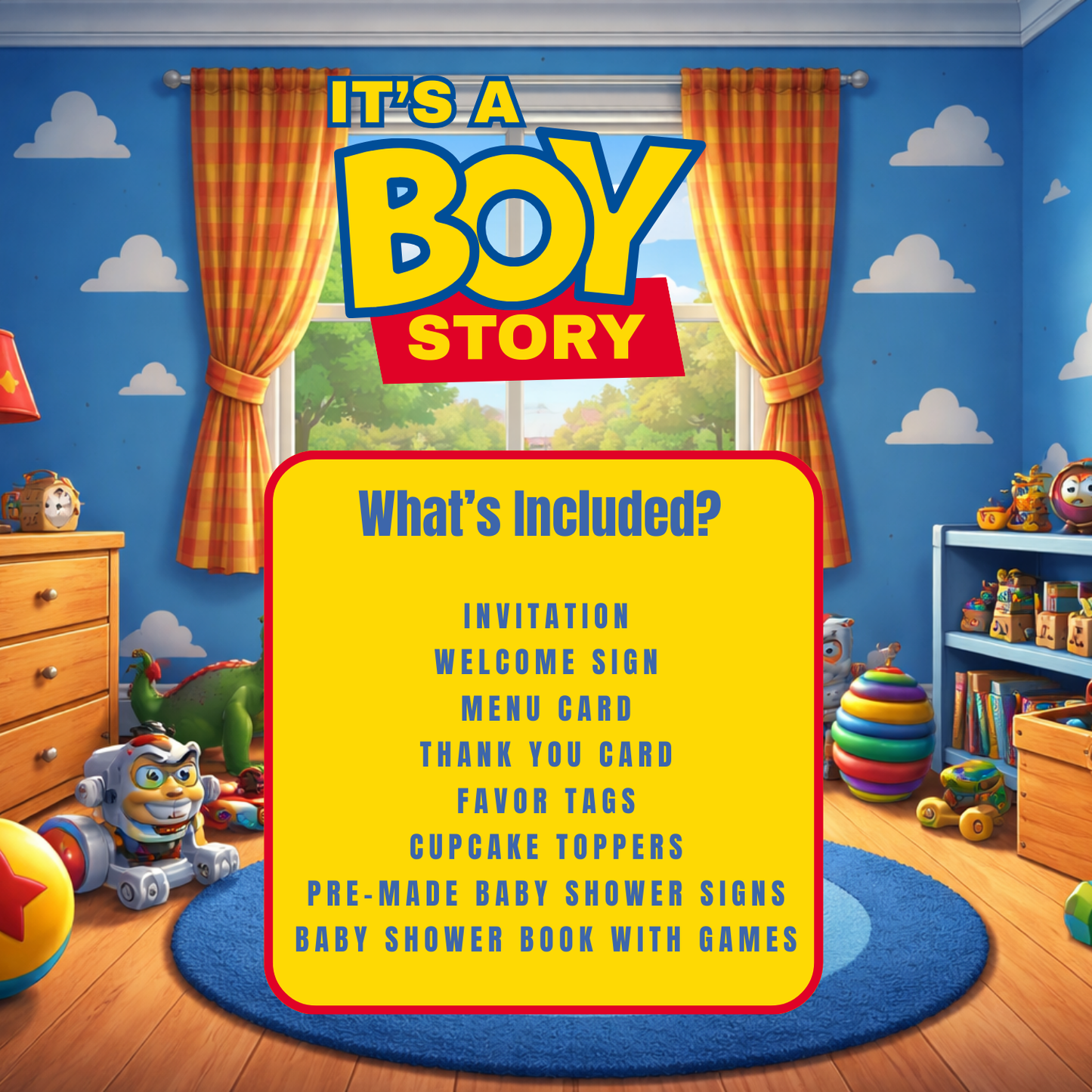 It's a Boy Story Baby Shower Bundle *Instant Download* Editable In Canva