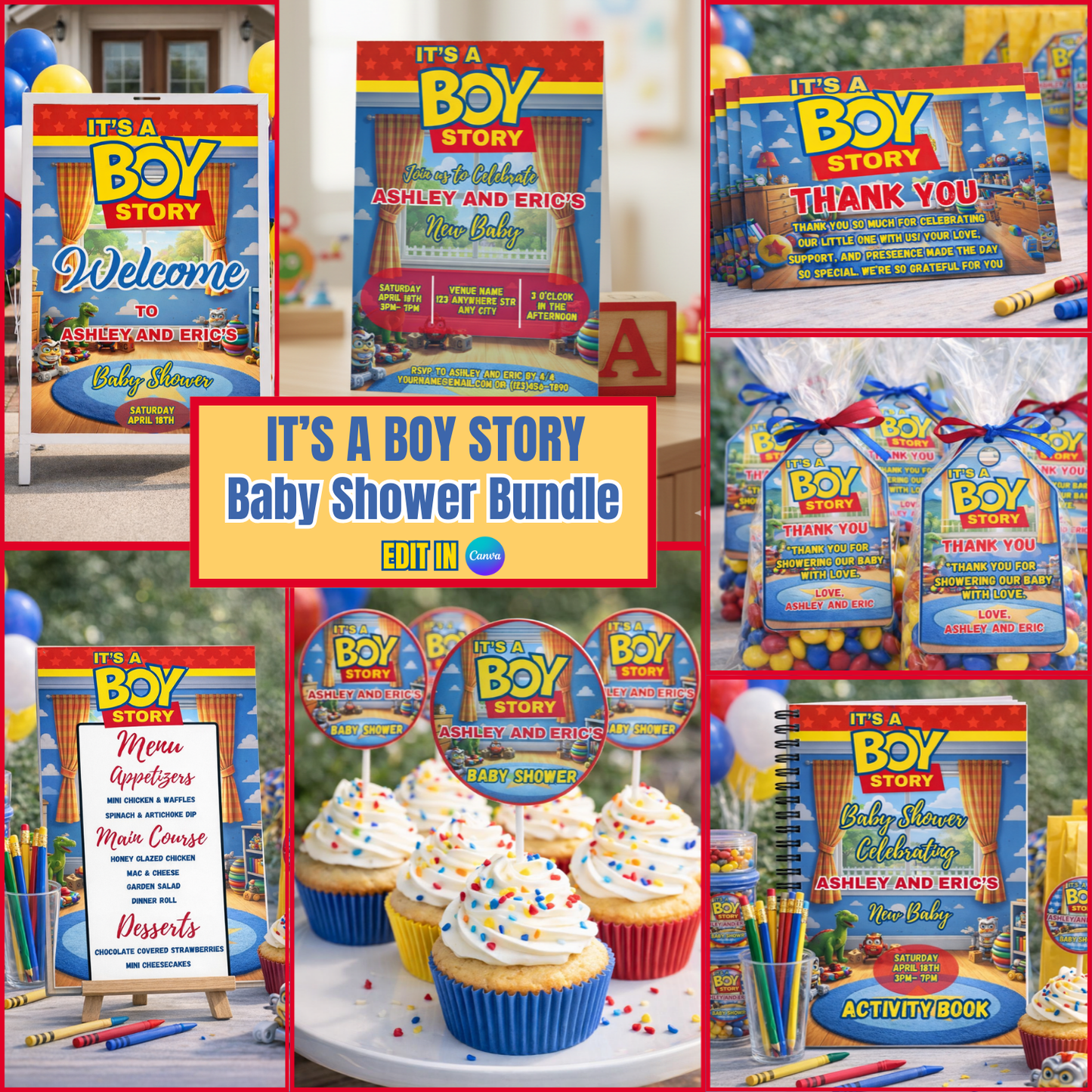 It's a Boy Story Baby Shower Bundle *Instant Download* Editable In Canva