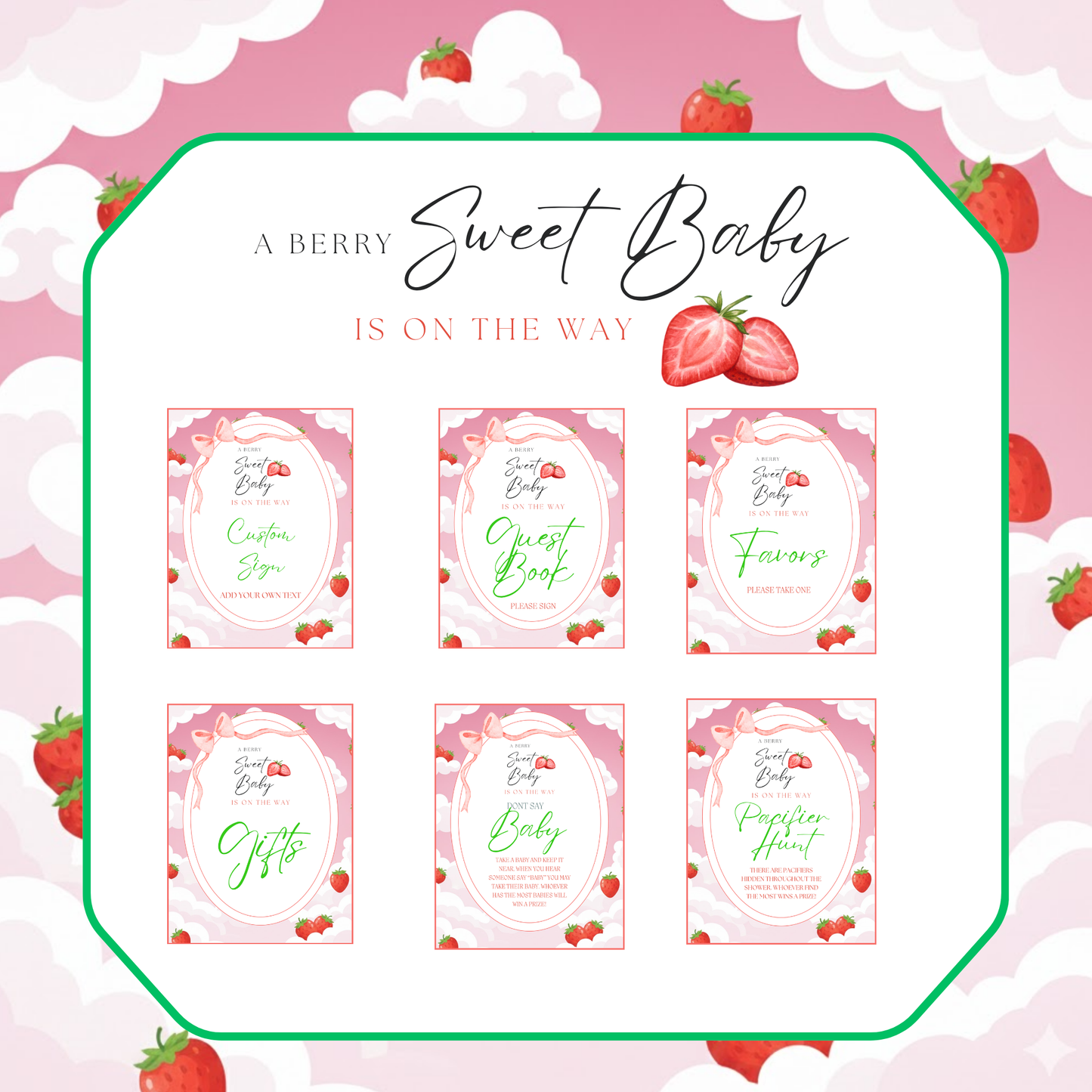 A Berry Sweet Baby Baby Shower Bundle *Instant Download* Editable In Canva