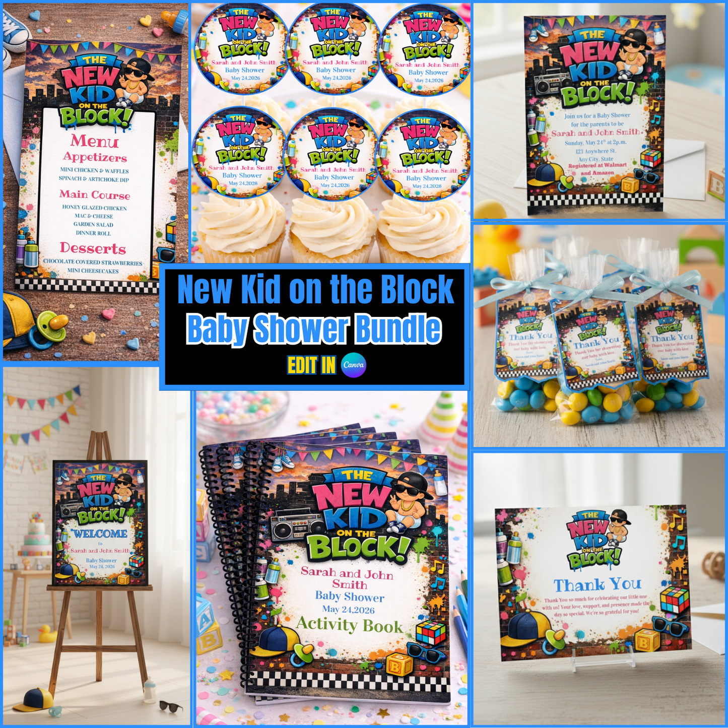 New Kid on the Block Baby Shower Bundle *Instant Download* Editable In Canva