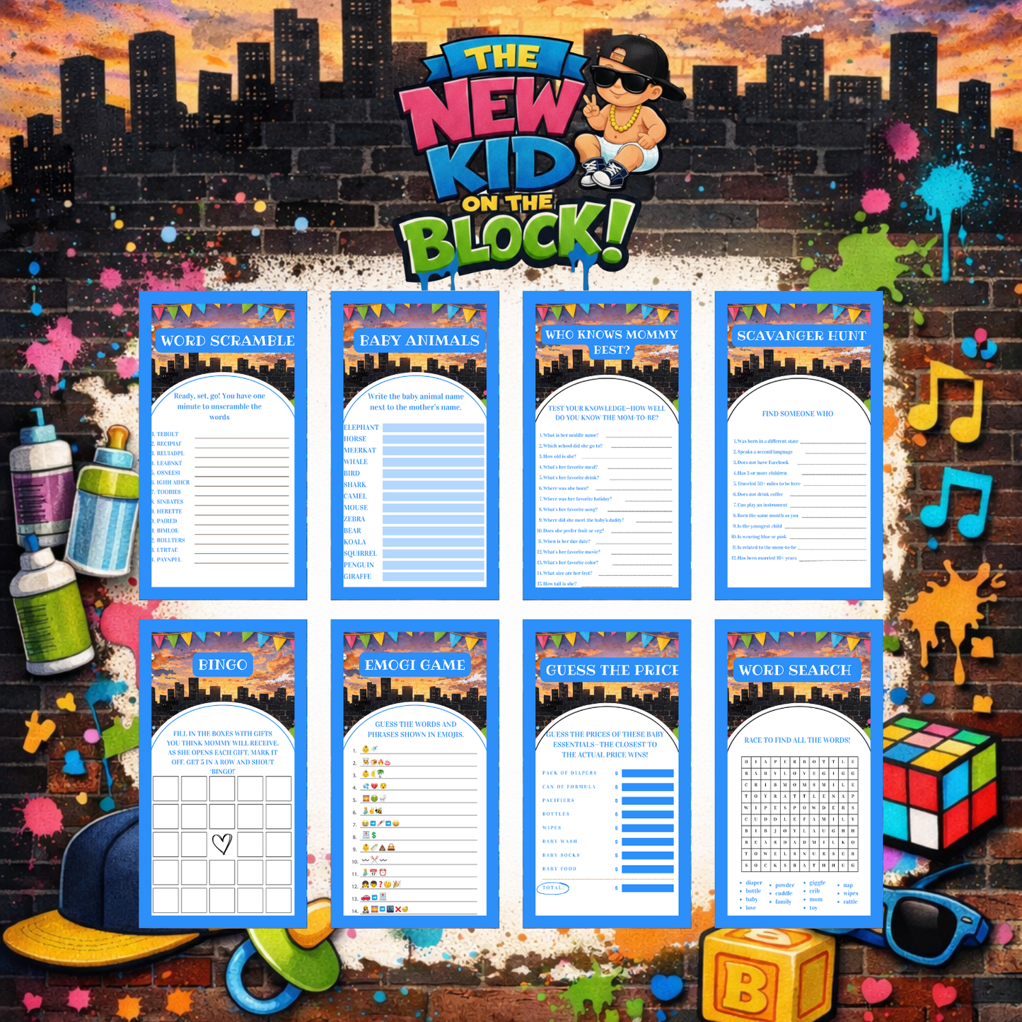 New Kid on the Block Baby Shower Bundle *Instant Download* Editable In Canva