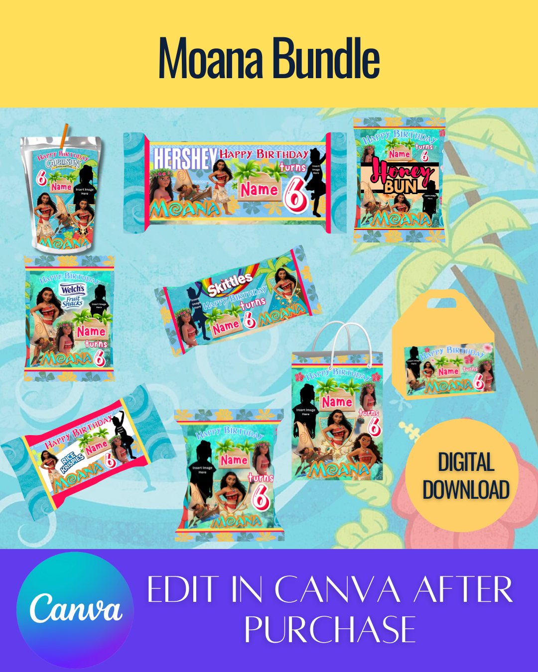 Editable Moana Bundle Templates *Instant Download* Editable In Canva