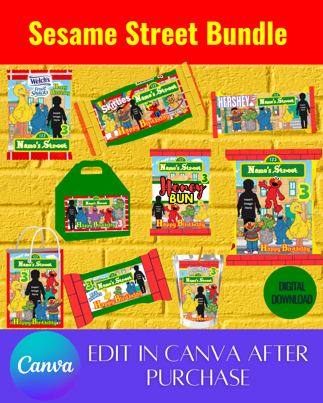 Editable Sesame Street Bundle Templates *Instant Download* Editable In Canva