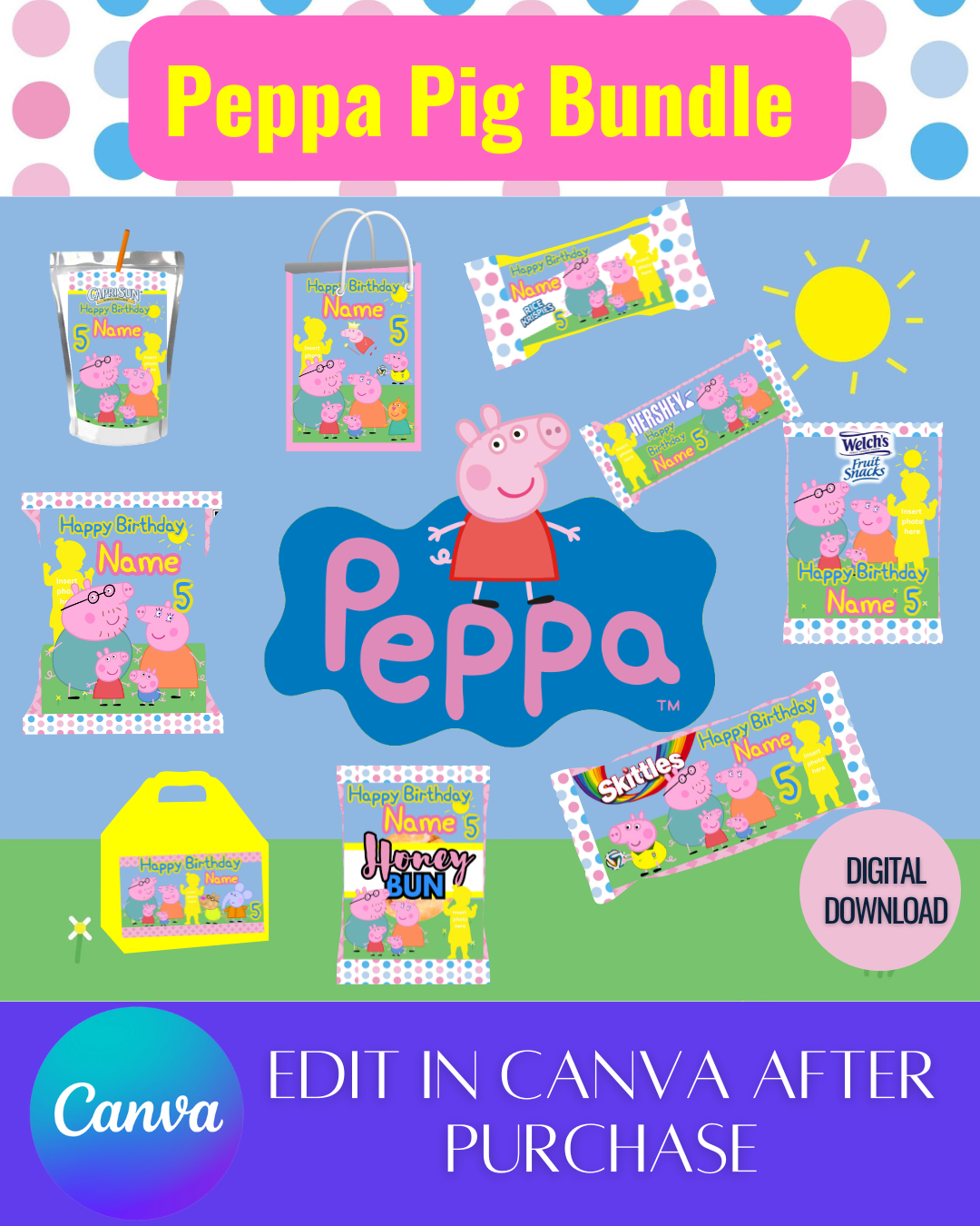 Editable Peppa Pig Bundle Templates *Instant Download* Editable In Canva