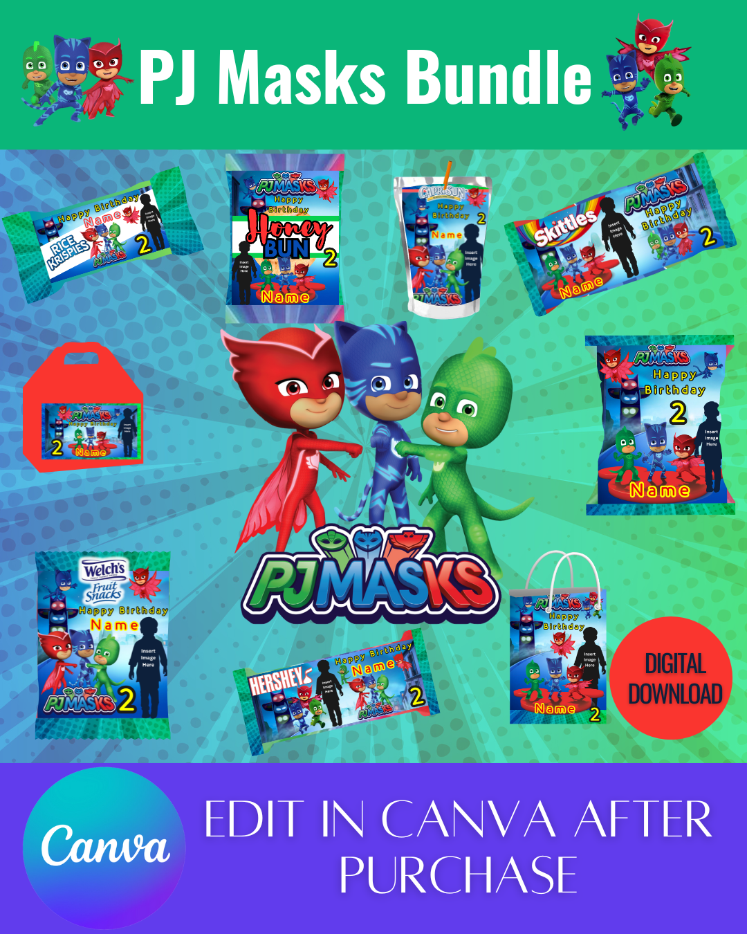 Editable PJ Masks Bundle Templates *Instant Download* Editable In Canva