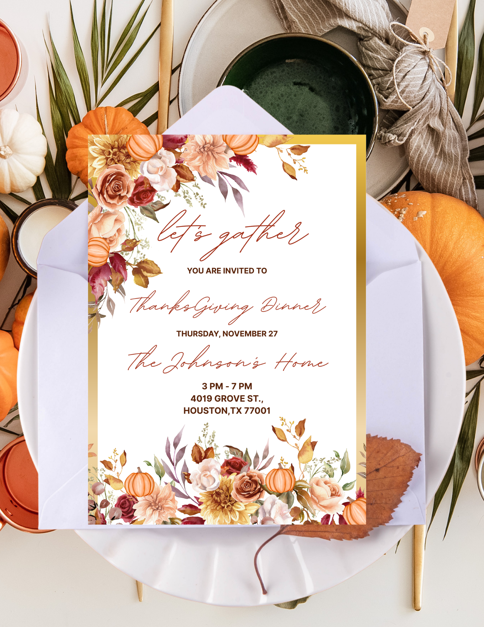 THANKSGIVING INVITE & MENU TEMPLATE *Instant Download* Editable In Can ...