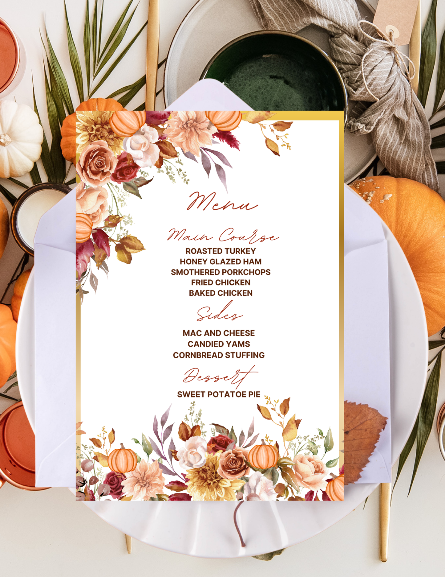 THANKSGIVING INVITE & MENU TEMPLATE *Instant Download* Editable In Canva -6