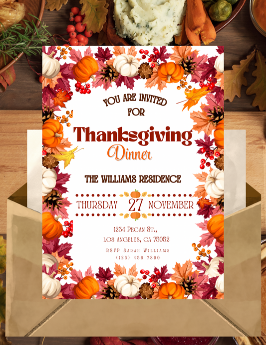 THANKSGIVING INVITE & MENU TEMPLATE *Instant Download* Editable In Canva -4