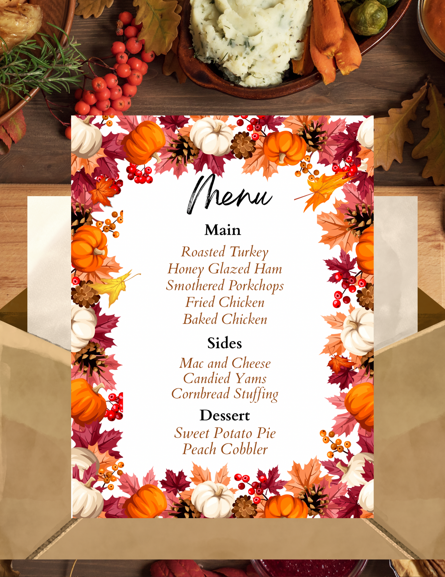 THANKSGIVING INVITE & MENU TEMPLATE *Instant Download* Editable In Canva -4