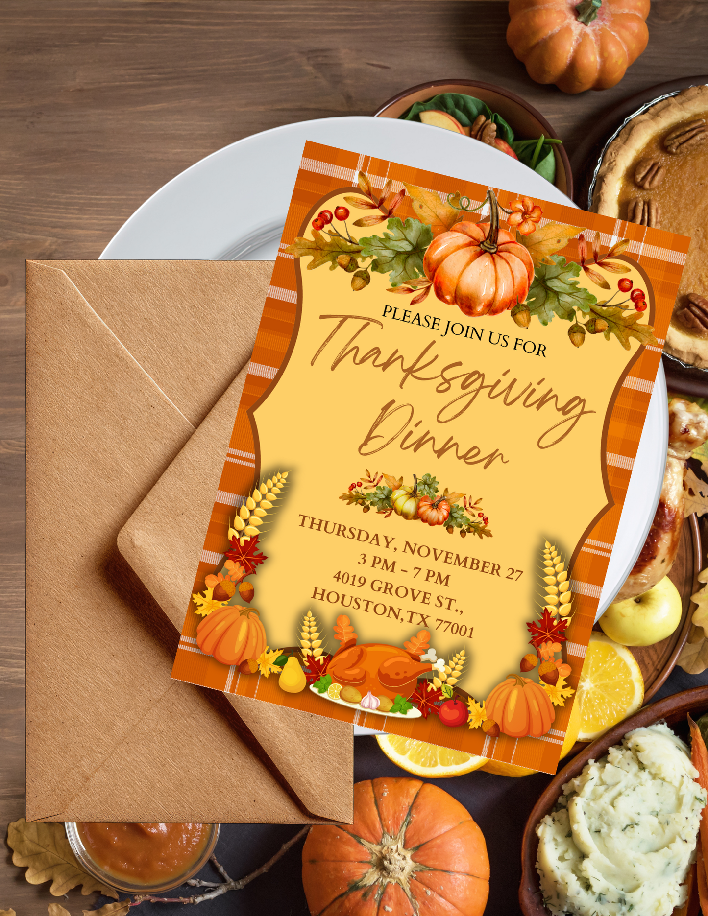 THANKSGIVING INVITE & MENU TEMPLATE *Instant Download* Editable In Canva -1