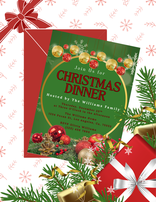 JINGLE BELL CHRISTMAS INVITE & MENU TEMPLATE *Instant Download* Editable In Canva