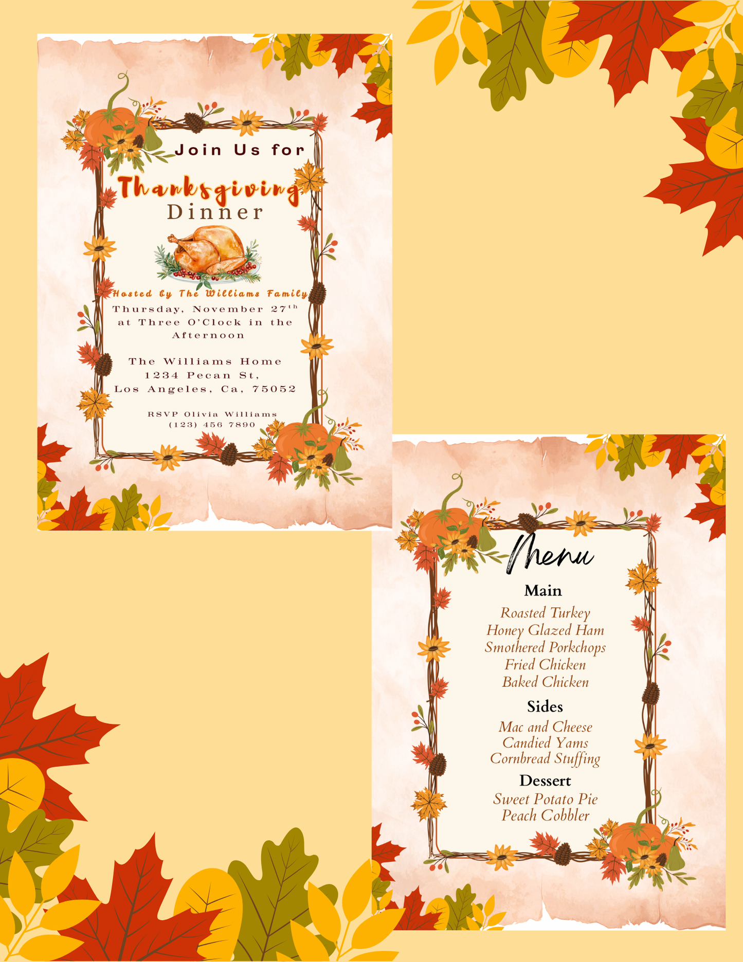 THANKSGIVING INVITE & MENU TEMPLATE *Instant Download* Editable In Canva -5