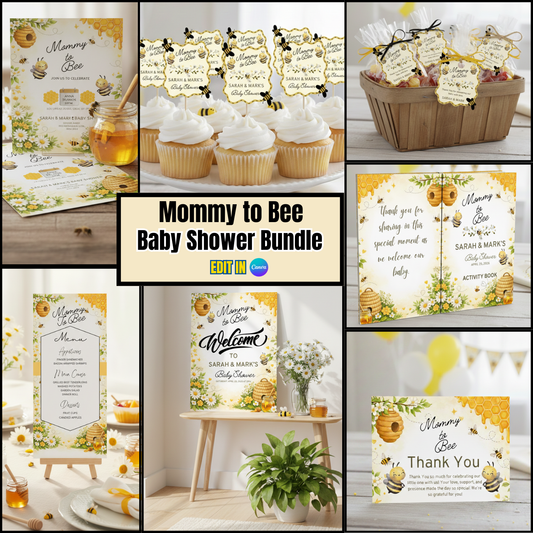Mommy to Bee Baby Shower Bundle *Instant Download* Editable In Canva